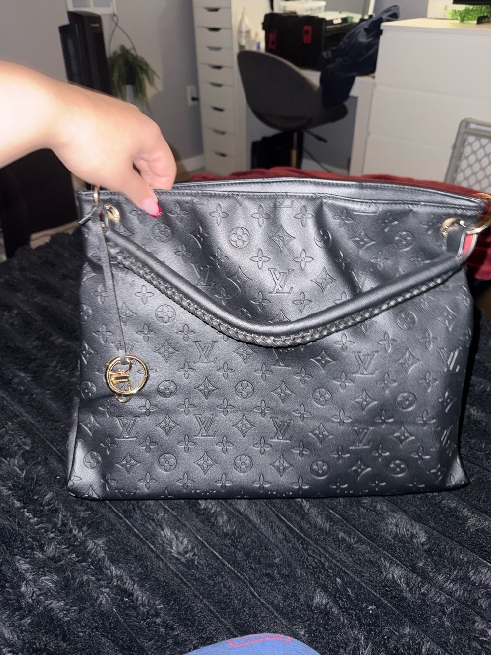 Louis Vuitton Black Monogram Embossed Leather Shoulder Bag